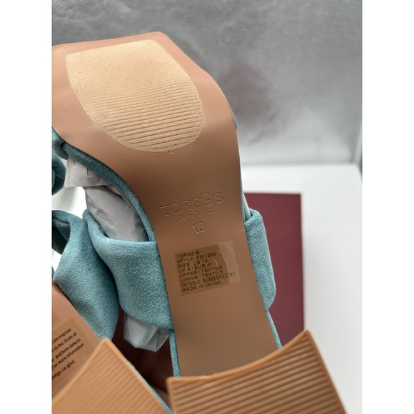 New Torgeis Flamingo Faux Suede Double Knotted Block Heeled Sandals Teal Size 10 - Picture 7 of 8